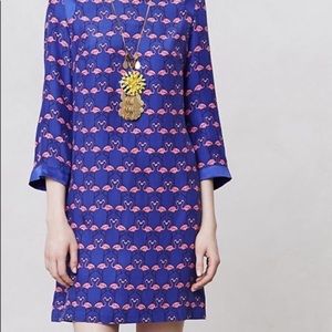 Anthropologie harlyn flamingo 100% silk dress